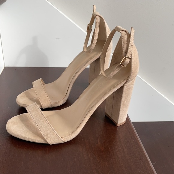 Shoes - Block heel micro suede Sandals size 7  neutral tan 4” heel